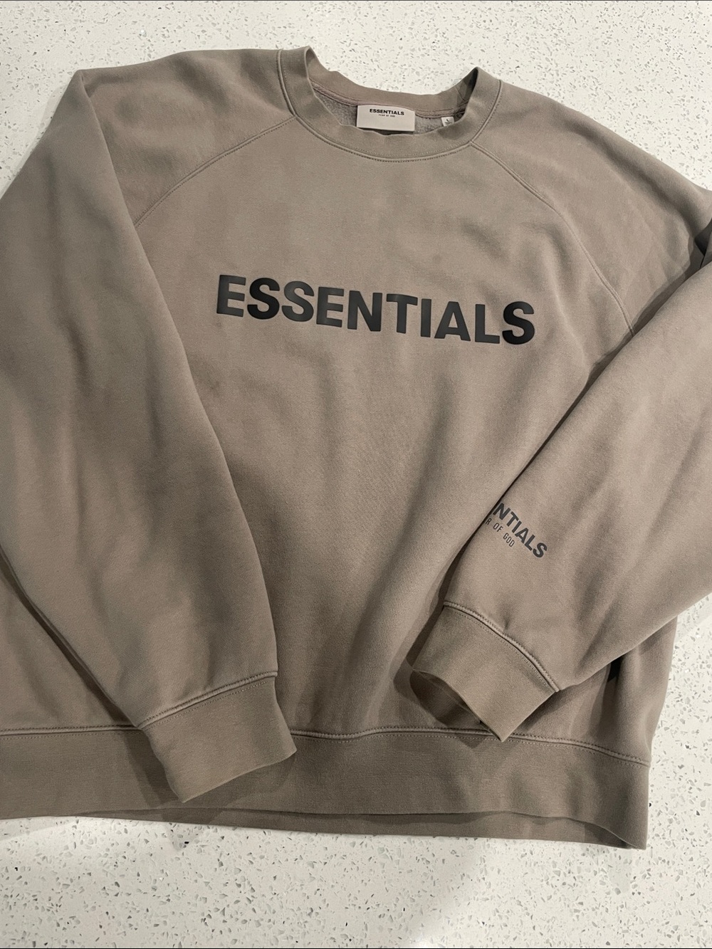 ESSENTIALS Men's Crewneck Sweatshirt in Taupe/Charcoal Logo